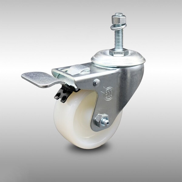 3 Inch SS Nylon Wheel Swivel 3/8 Inch Threaded Stem Caster with Total Lock Brake